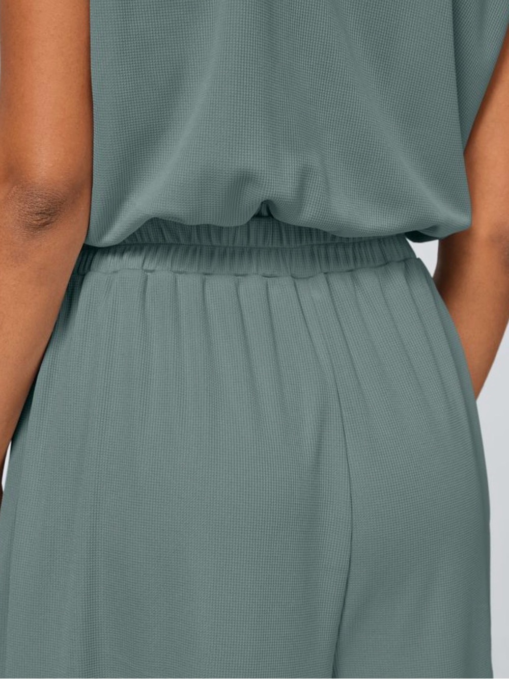 HALARA Sage Green Wrap-Front Flowy Waffle Jumpsuit - Picture 4 of 4